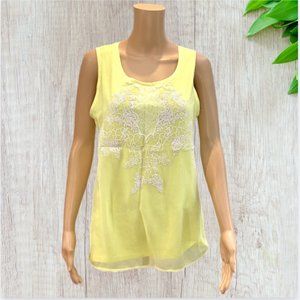 PO PORI -- Yellow Cotton T-Shirt with Embroidered Accents in White, NWT